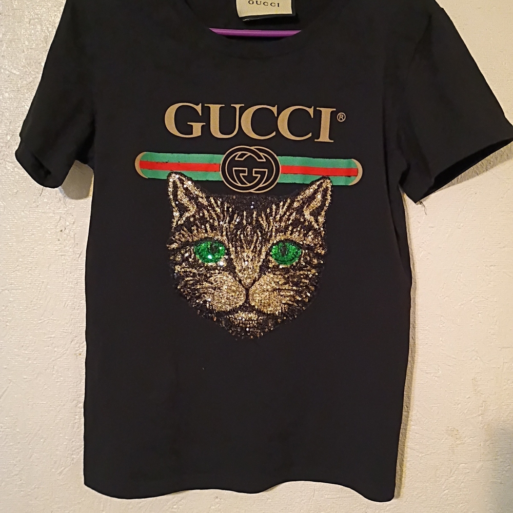 Gucci Black T-Shirt with Cat Design Size Small